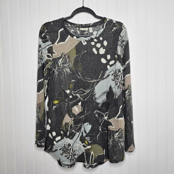 LOGO Lounge Lori Goldstein Womens Cloud Waffle Printed Scoop Neck Top Sz XS Gray - Picture 8 of 8